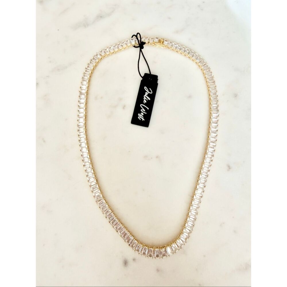 Dolce West Gold Tone Baguette Crystal Tennis Choker Necklace NWT - Picture 12 of 15